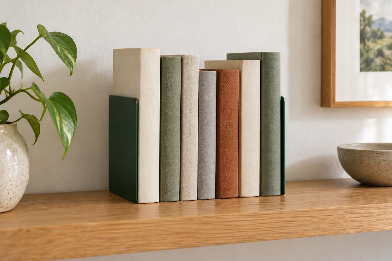 Illustration: Two bookends supporting books on a shelf