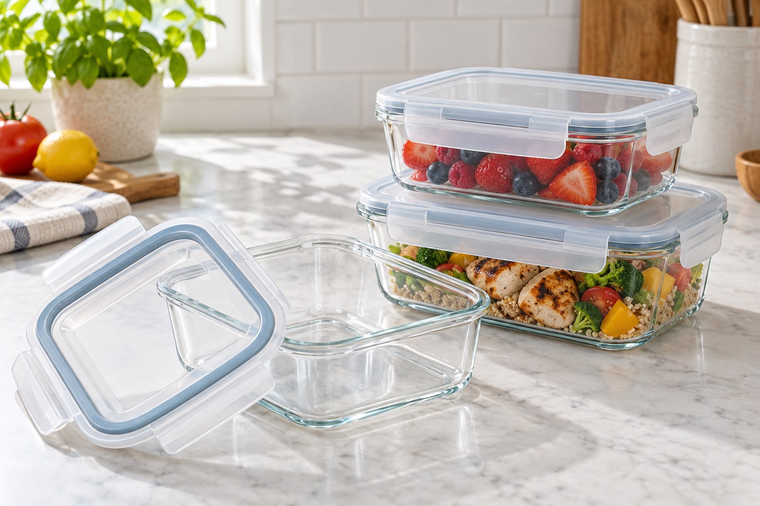 Food storage containers with removable sealed lids