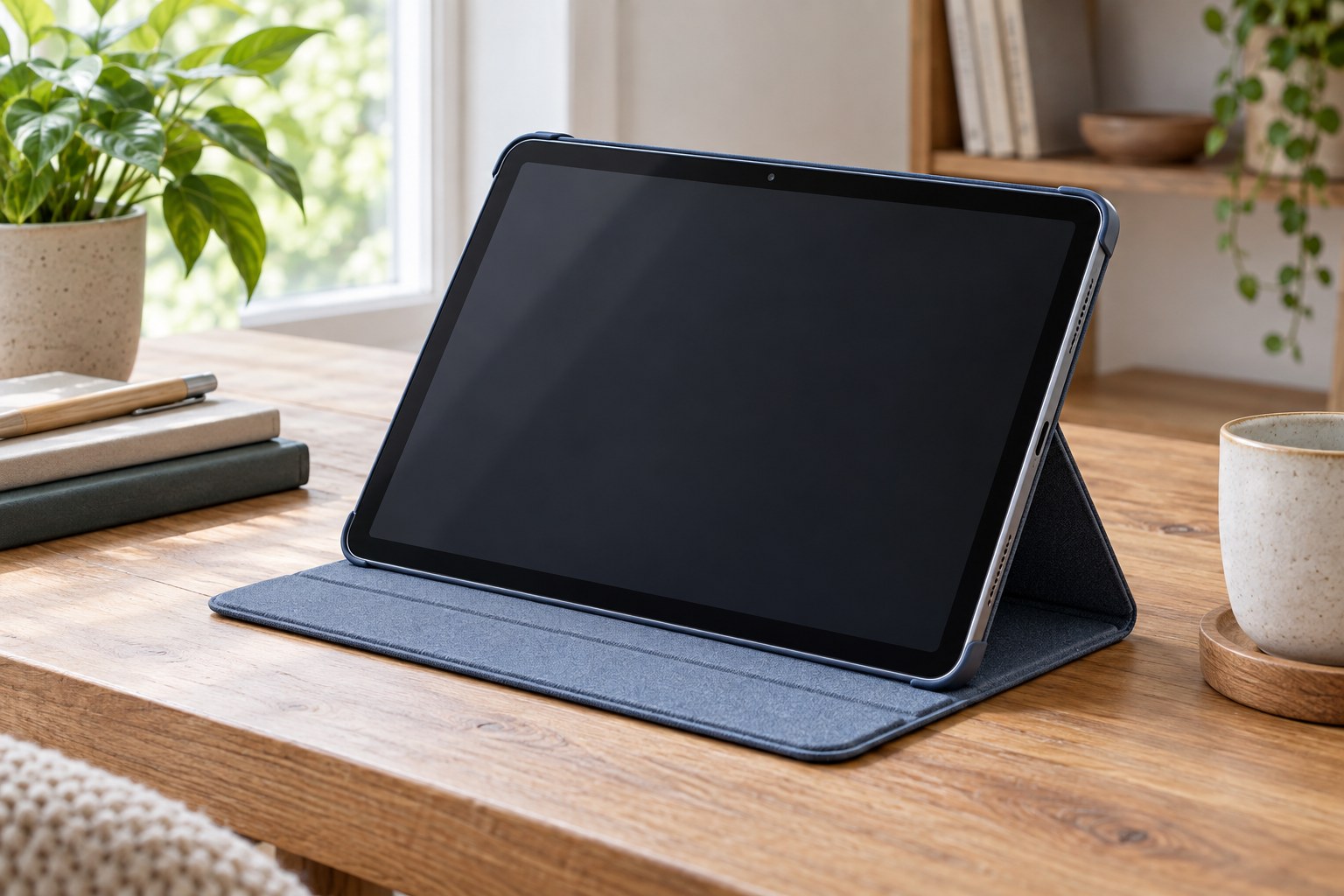 Tablet in einer aufstellbaren Schutzhülle
