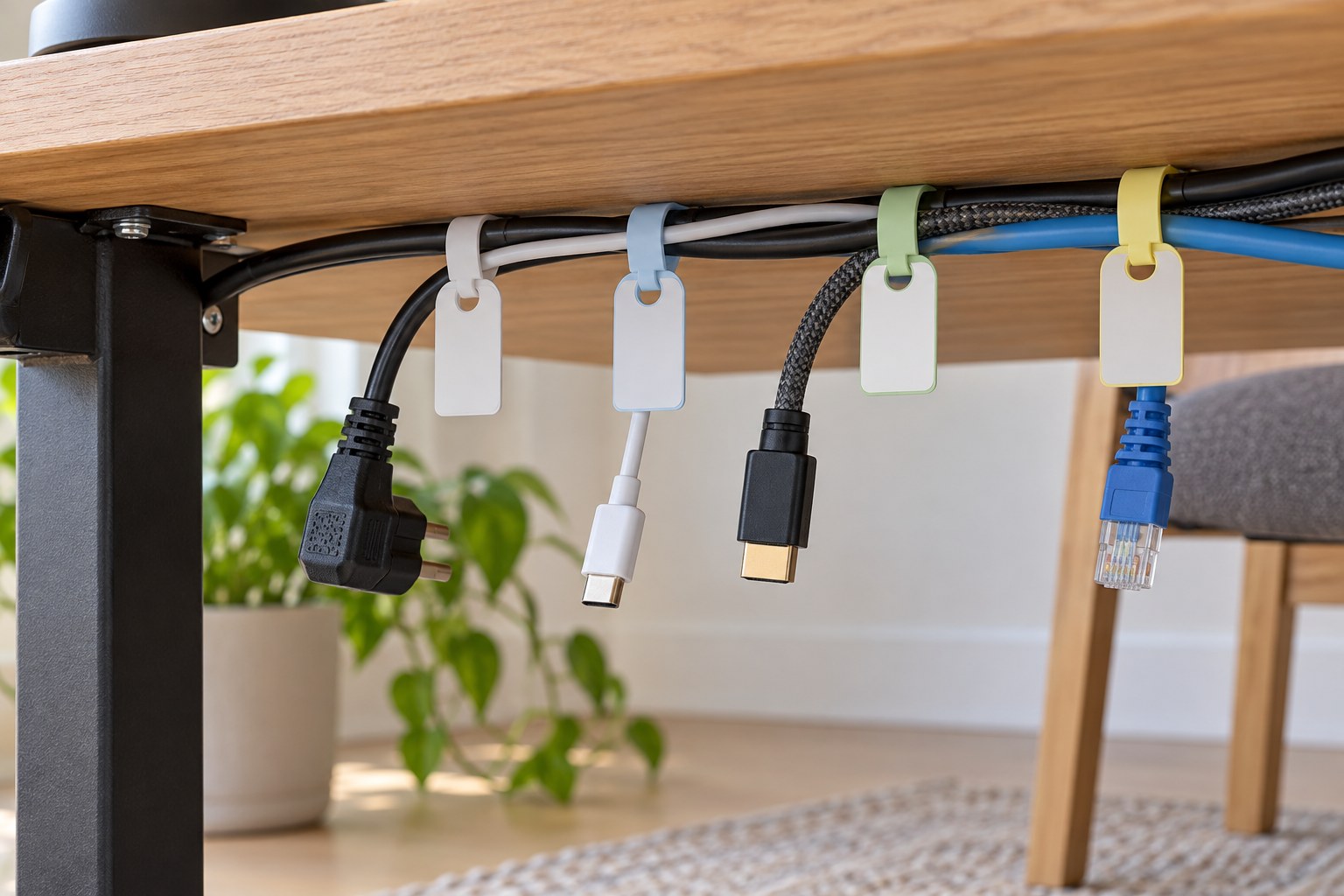 Kabel mit unbeschrifteten Kennzeichnungsschildern
